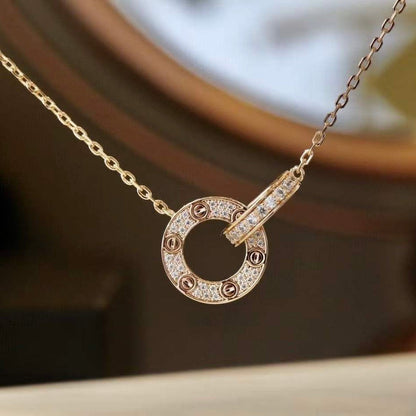 [Mystic Crown]LOVE 7.6MM NECKLACE ROSE GOLD AND SILVER  FULL DIAMOND