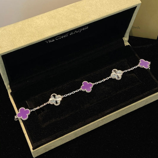 [Mystic Crown]CLOVER  5 MOTIFS  PURPLE VIOLET BRACELET SILVER-w