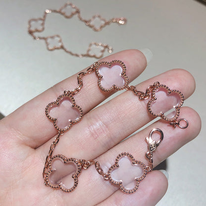 [Mystic Crown]CLOVER 5 MOTIF ROCK CRYSTAL PINK GOLD BRACELET