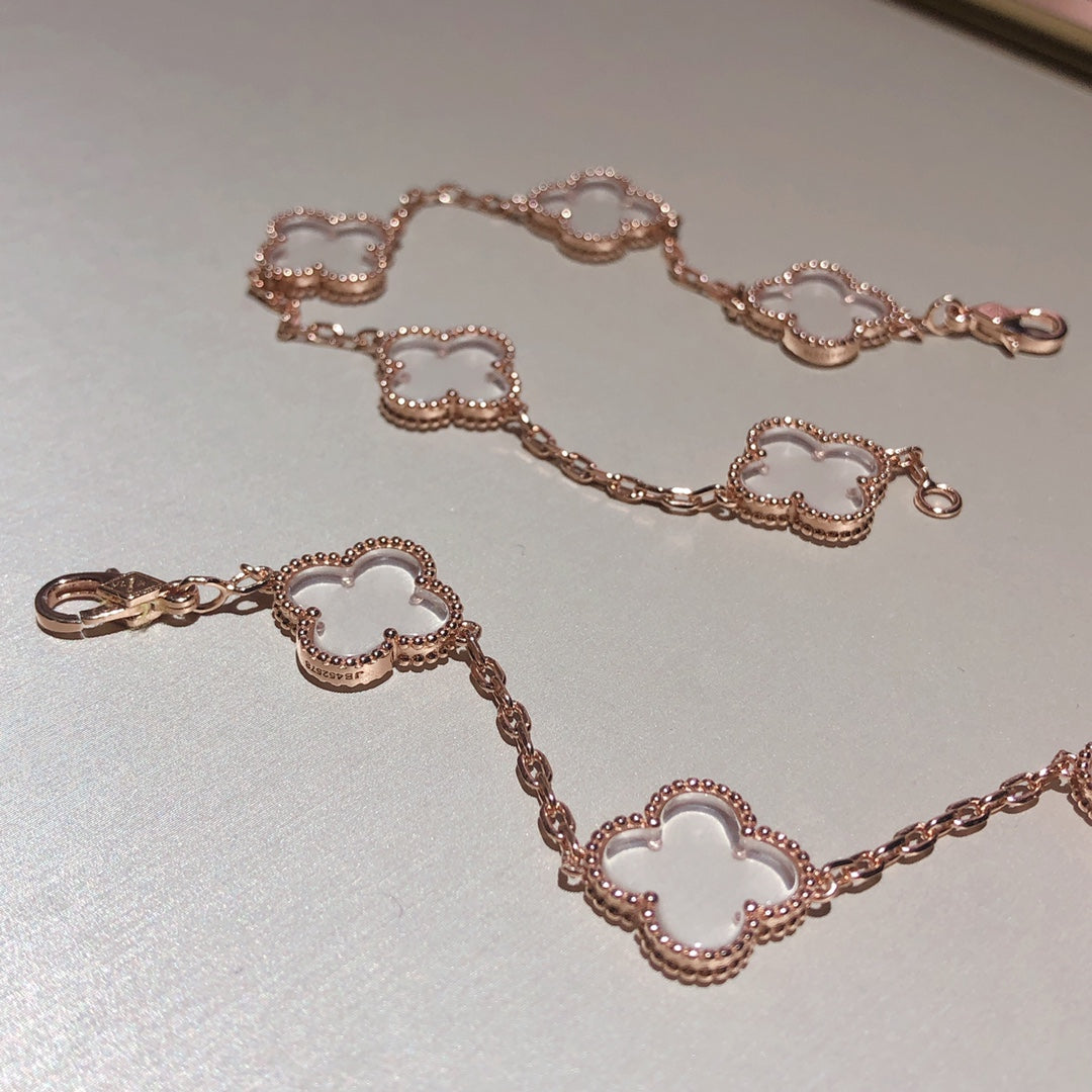 [Mystic Crown]CLOVER 5 MOTIF ROCK CRYSTAL PINK GOLD BRACELET