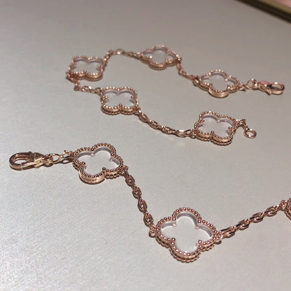 [Mystic Crown]CLOVER 5 MOTIF ROCK CRYSTAL PINK GOLD BRACELET