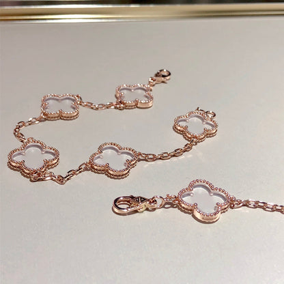 [Mystic Crown]CLOVER 5 MOTIF ROCK CRYSTAL PINK GOLD BRACELET