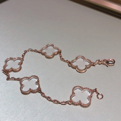 [Mystic Crown]CLOVER 5 MOTIF ROCK CRYSTAL PINK GOLD BRACELET