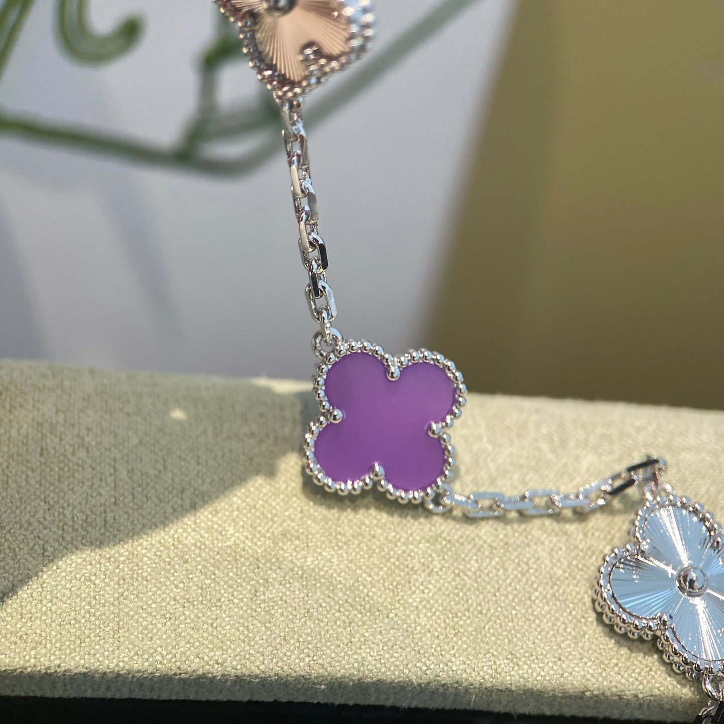[Mystic Crown]CLOVER  5 MOTIFS  PURPLE VIOLET BRACELET SILVER-w