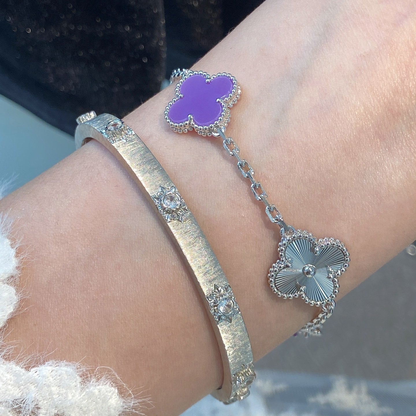 [Mystic Crown]CLOVER  5 MOTIFS  PURPLE VIOLET BRACELET SILVER-w