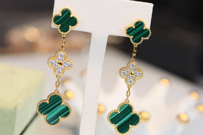 [Mystic Crown]CLOVER EARRINGS GOLD MALACHITE DIAMOND 3 MOTIF