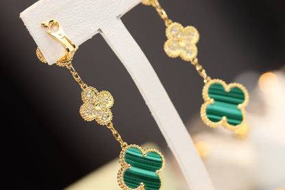 [Mystic Crown]CLOVER EARRINGS GOLD MALACHITE DIAMOND 3 MOTIF