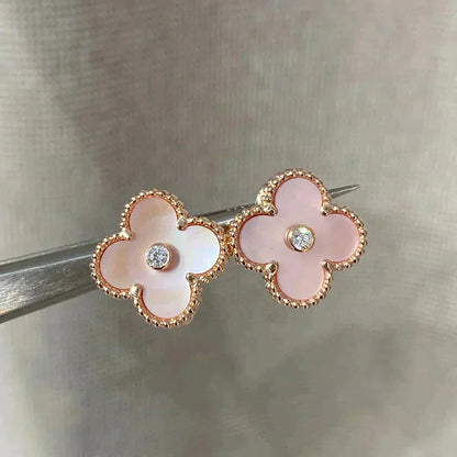 [Mystic Crown]CLOVER MEDIUM 1 MOTIFS  PINK MOP DIAMOND EARRINGS
