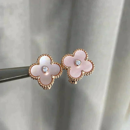 [Mystic Crown]CLOVER MEDIUM 1 MOTIFS  PINK MOP DIAMOND EARRINGS