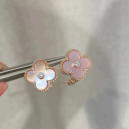 [Mystic Crown]CLOVER MEDIUM 1 MOTIFS  PINK MOP DIAMOND EARRINGS