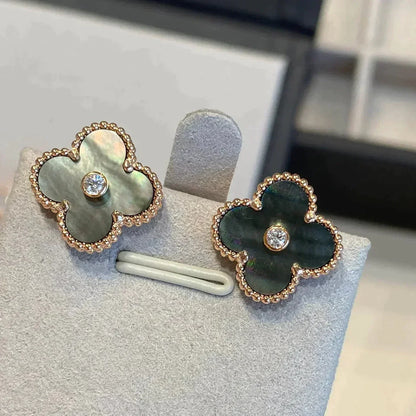 [Mystic Crown]CLOVER MEDIUM 1 MOTIFS GRAY MOP  DIAMOND EARRINGS