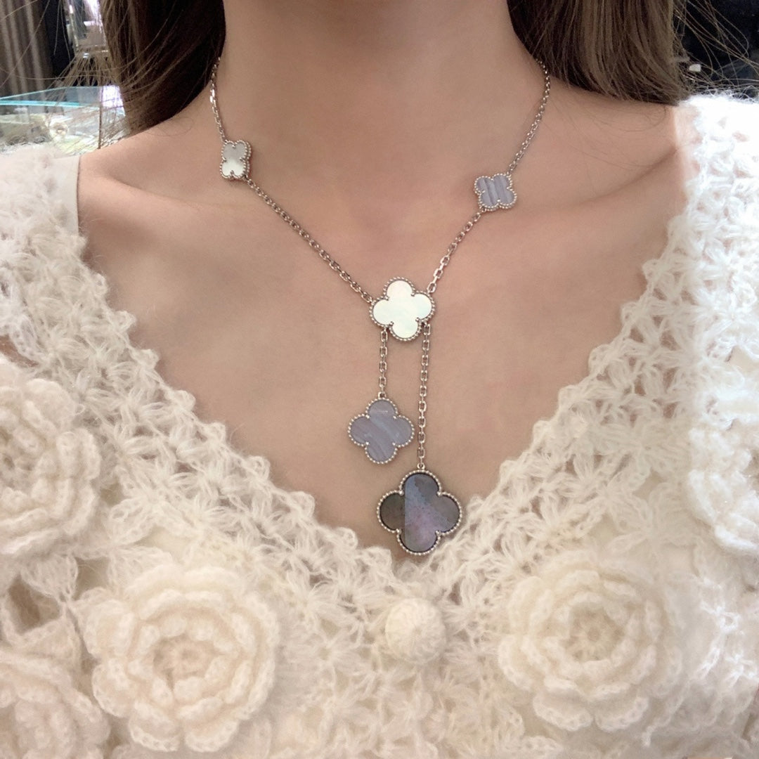 [Mystic Crown]CLOVER MOP CHALCEDONY NECKLACE SILVER 6 MOTIF