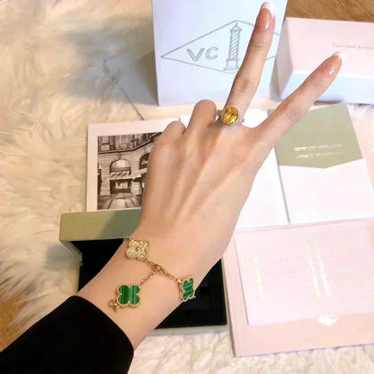 [Mystic Crown]CLOVER  5 MOTIF MALACHITE DIAMOND BRACELET