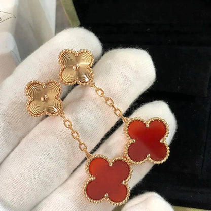 [Mystic Crown]CLOVER 2 MOTIF  LASER CARNELIAN EARRINGS