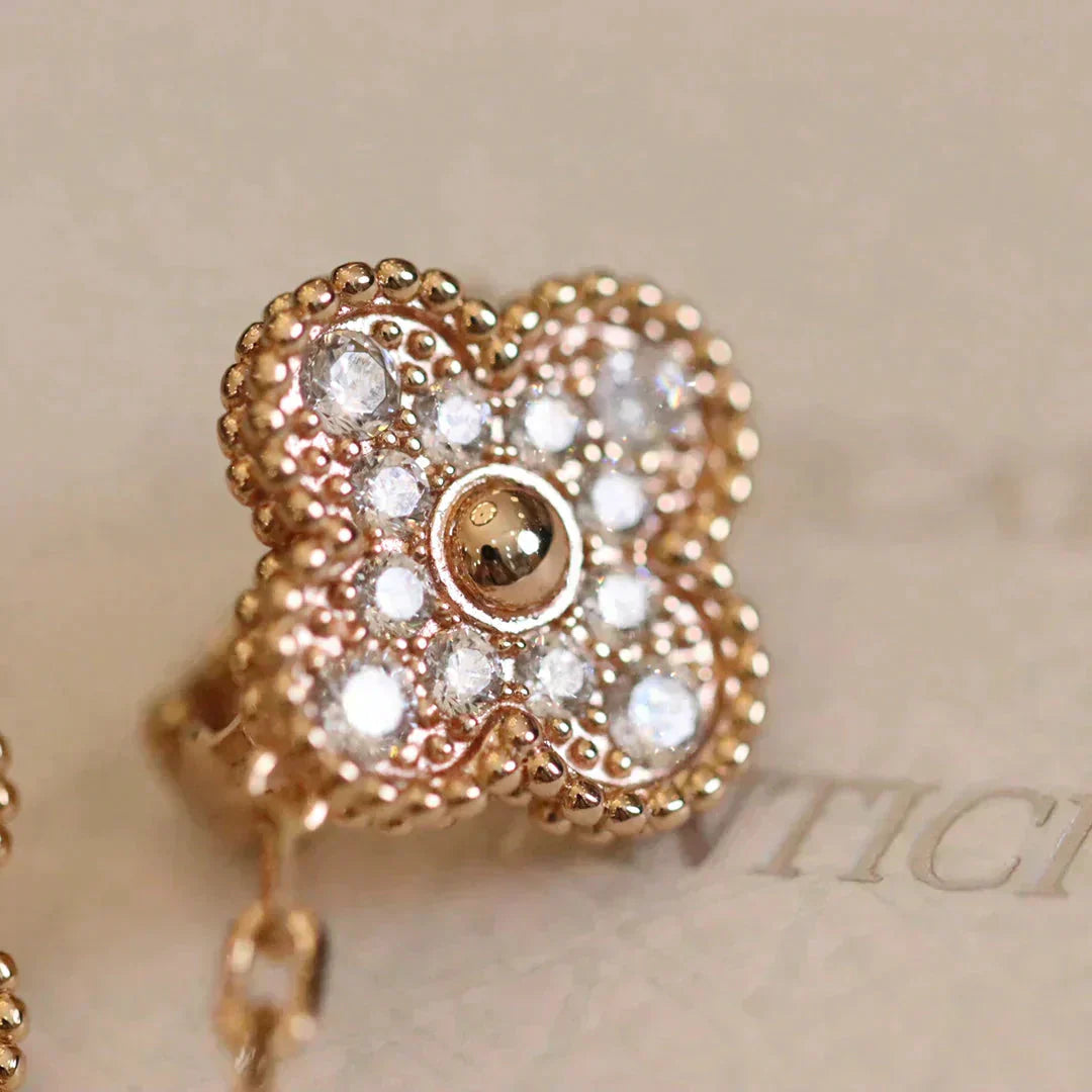 [Mystic Crown]CLOVER MEDIUM 1 MOTIFS FUll DIAMOND EARRINGS