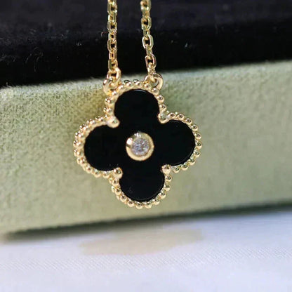 [Mystic Crown]CLOVER 15MM DIAMOND ONYX NECKLACE