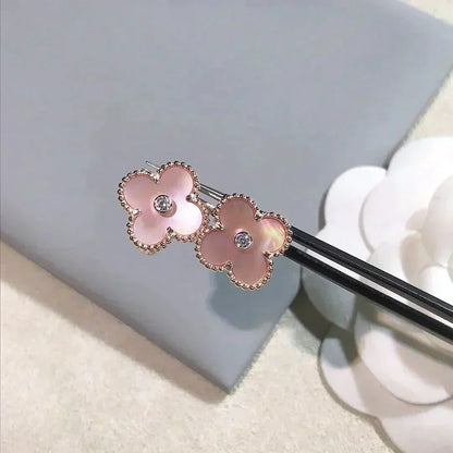 [Mystic Crown]CLOVER MEDIUM 1 MOTIFS  PINK MOP DIAMOND EARRINGS