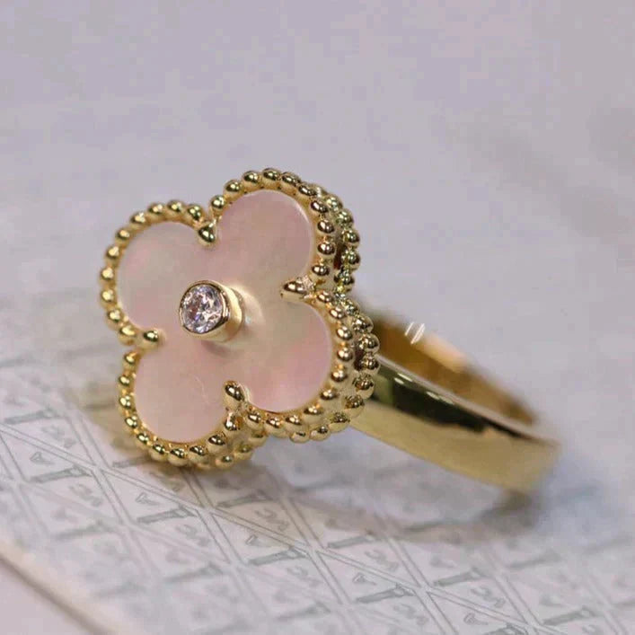 [Mystic Crown]CLOVER PINK MOP RING GOLD DIAMOND