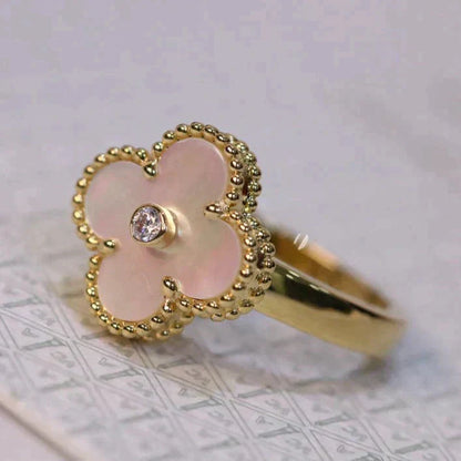 [Mystic Crown]CLOVER PINK MOP RING GOLD DIAMOND