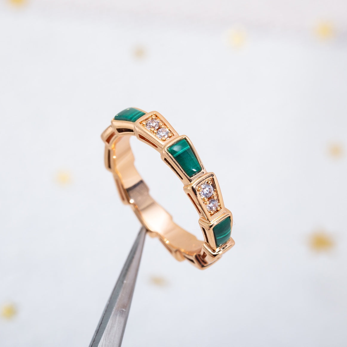 [Mystic Crown]SERPENTI RING PINK GOLD MALACHITE DIAMOND 3MM