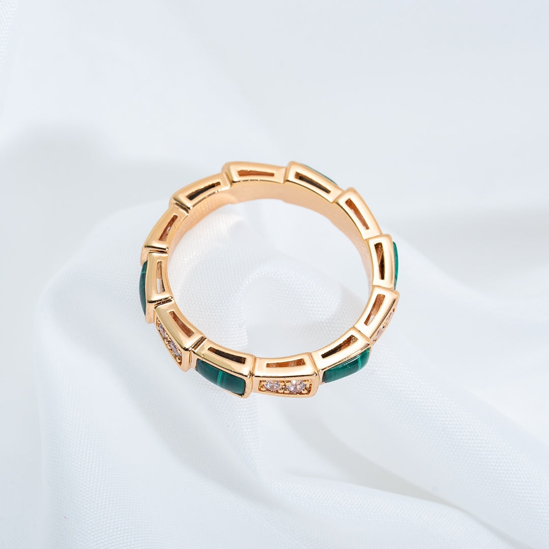 [Mystic Crown]SERPENTI RING PINK GOLD MALACHITE DIAMOND 3MM