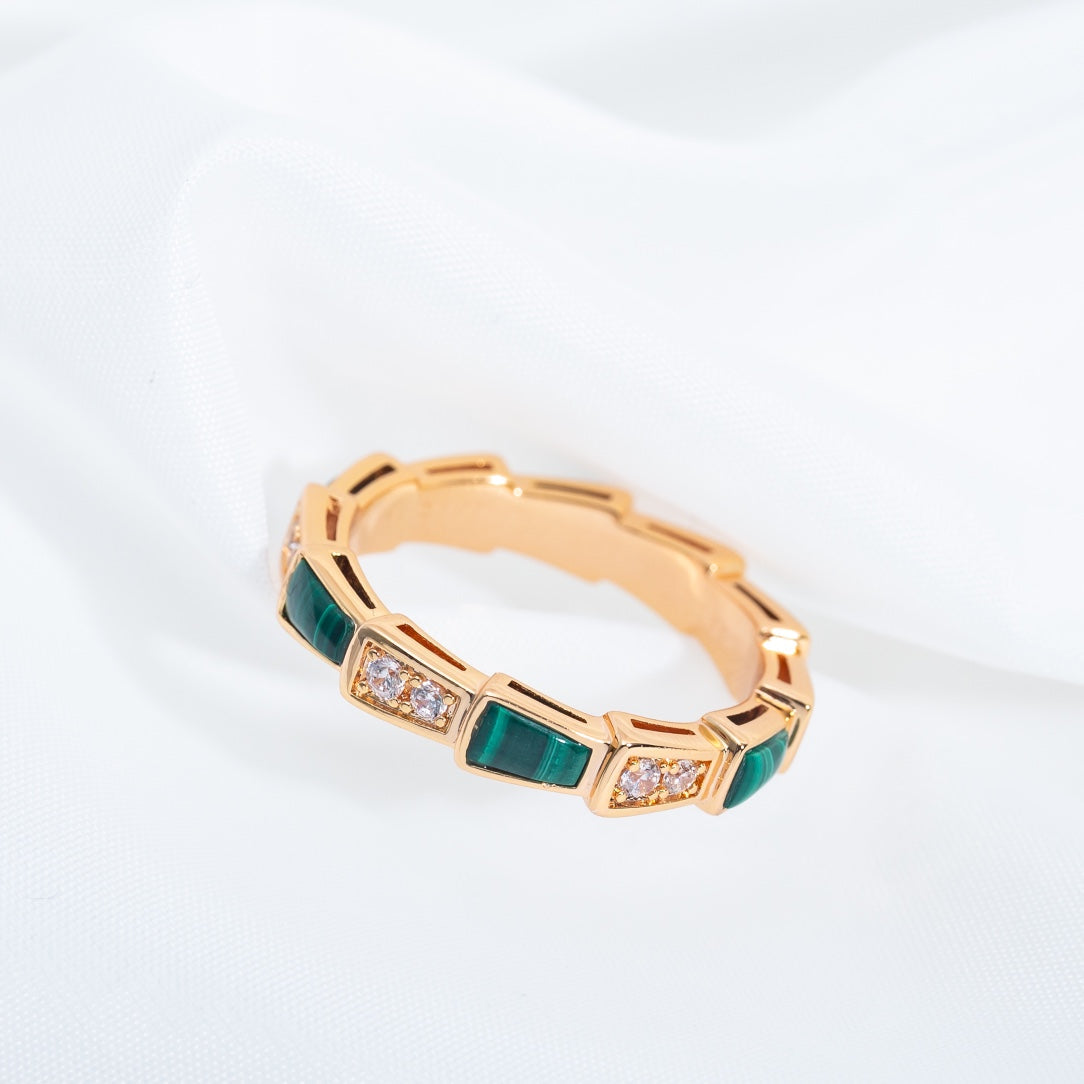 [Mystic Crown]SERPENTI RING PINK GOLD MALACHITE DIAMOND 3MM