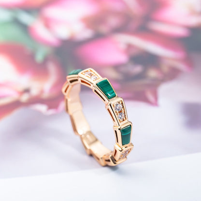 [Mystic Crown]SERPENTI RING PINK GOLD MALACHITE DIAMOND 3MM