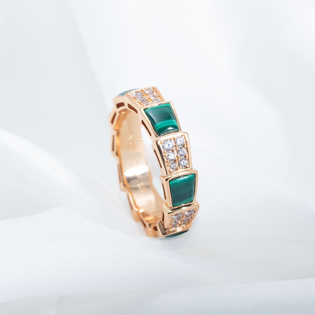 [Mystic Crown]SERPENTI RING PINK GOLD MALACHITE DIAMOND PAVED 4MM