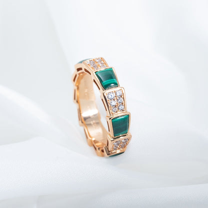 [Mystic Crown]SERPENTI RING PINK GOLD MALACHITE DIAMOND PAVED 4MM