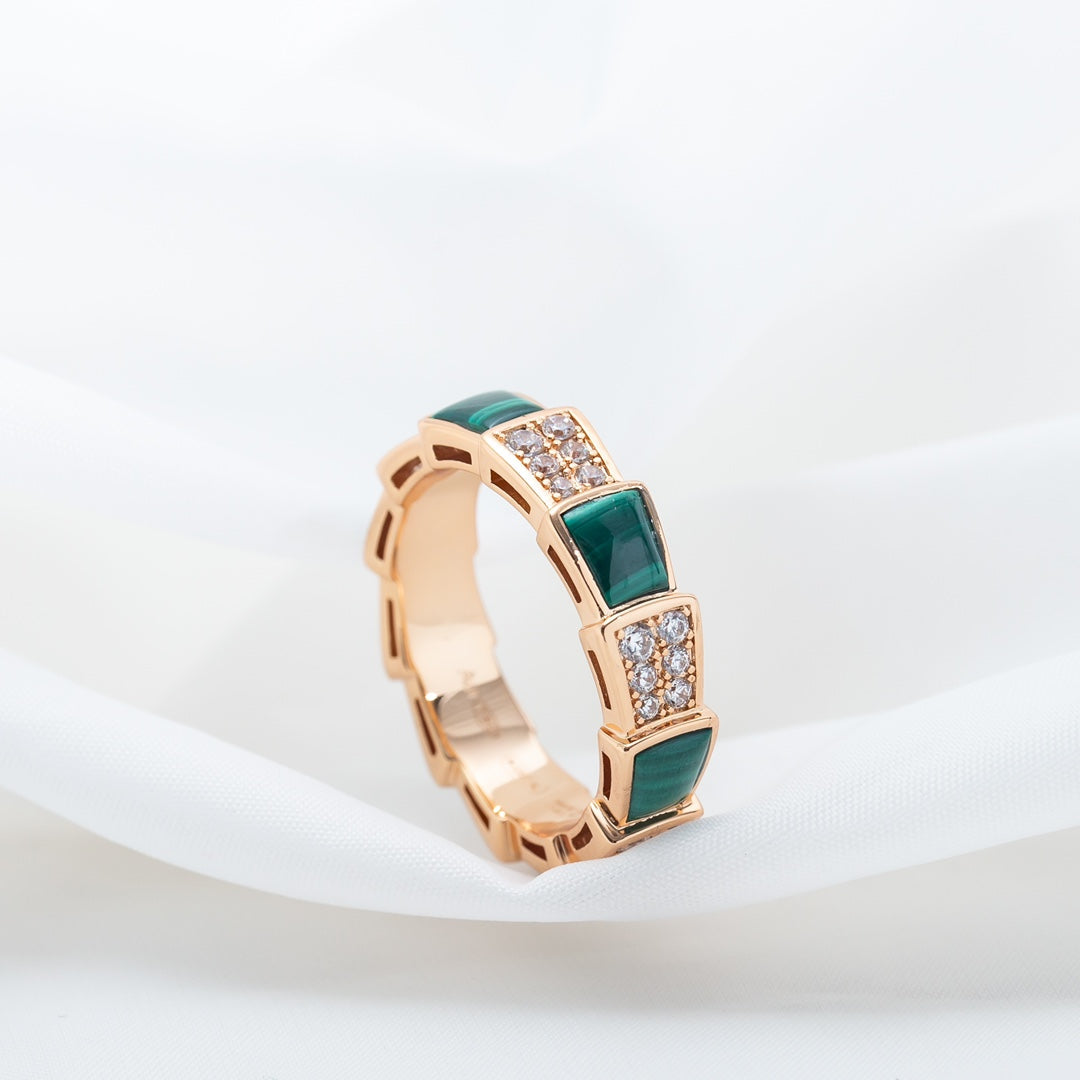 [Mystic Crown]SERPENTI RING PINK GOLD MALACHITE DIAMOND PAVED 4MM