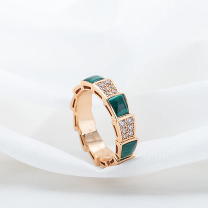 [Mystic Crown]SERPENTI RING PINK GOLD MALACHITE DIAMOND PAVED 4MM