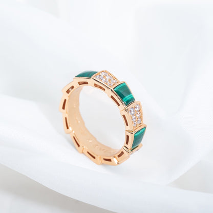 [Mystic Crown]SERPENTI RING PINK GOLD MALACHITE DIAMOND PAVED 4MM