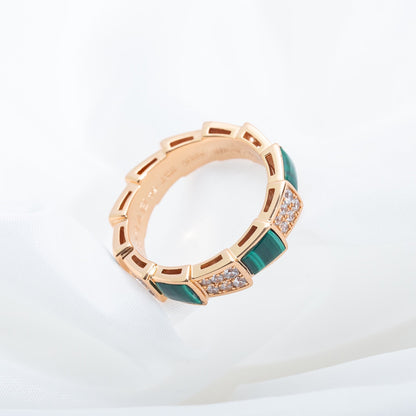 [Mystic Crown]SERPENTI RING PINK GOLD MALACHITE DIAMOND PAVED 4MM