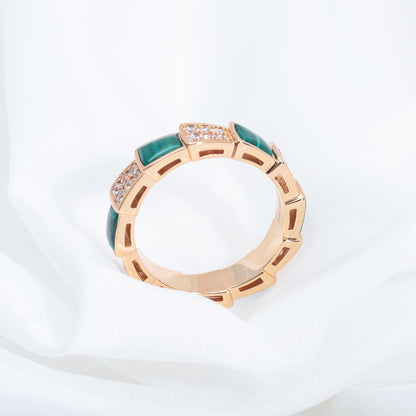 [Mystic Crown]SERPENTI RING PINK GOLD MALACHITE DIAMOND PAVED 4MM