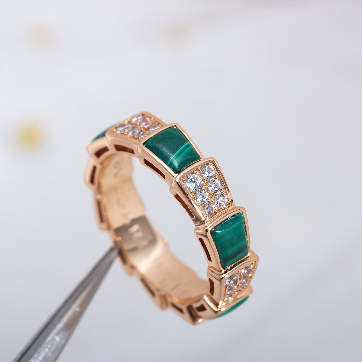 [Mystic Crown]SERPENTI RING PINK GOLD MALACHITE DIAMOND PAVED 4MM