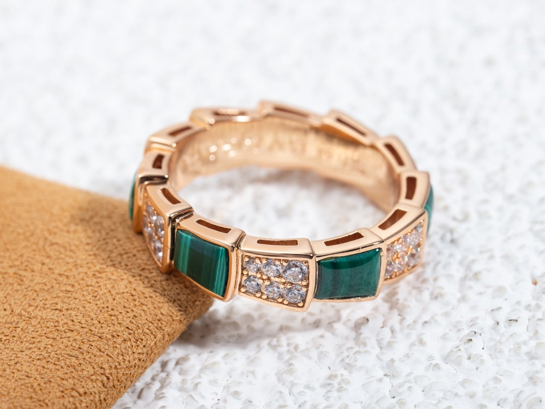 [Mystic Crown]SERPENTI RING PINK GOLD MALACHITE DIAMOND PAVED 4MM