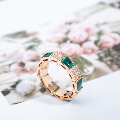 [Mystic Crown]SERPENTI RING PINK GOLD MALACHITE DIAMOND PAVED 4MM