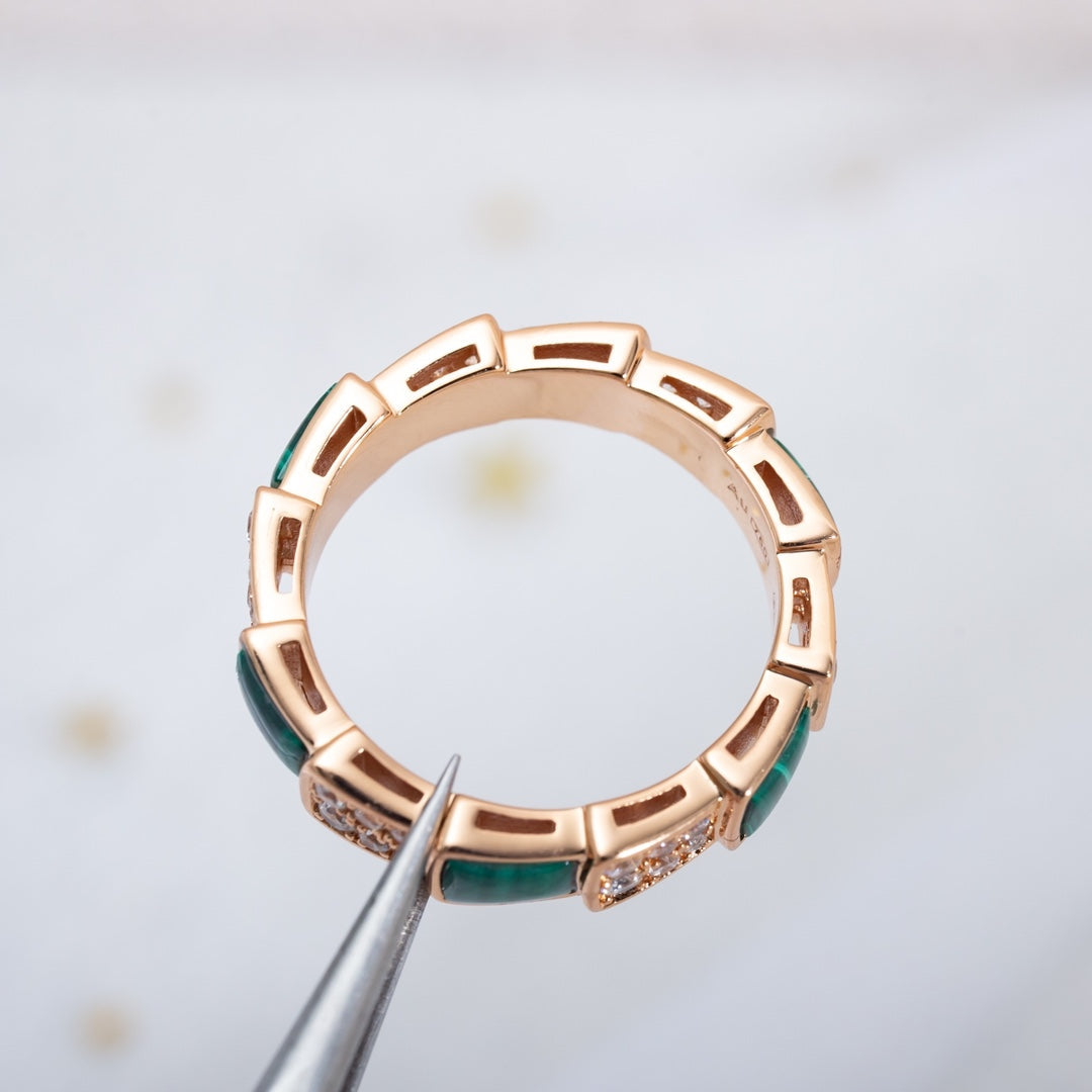 [Mystic Crown]SERPENTI RING PINK GOLD MALACHITE DIAMOND PAVED 4MM