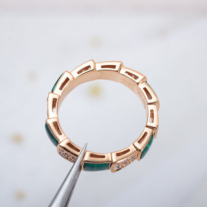 [Mystic Crown]SERPENTI RING PINK GOLD MALACHITE DIAMOND PAVED 4MM