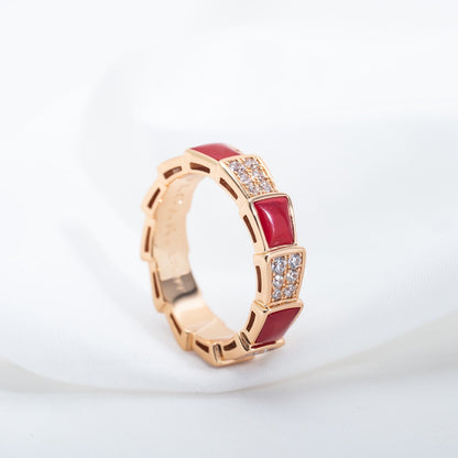[Mystic Crown]SERPENTI RING PINK GOLD CARNELIAN DIAMOND PAVED 4MM