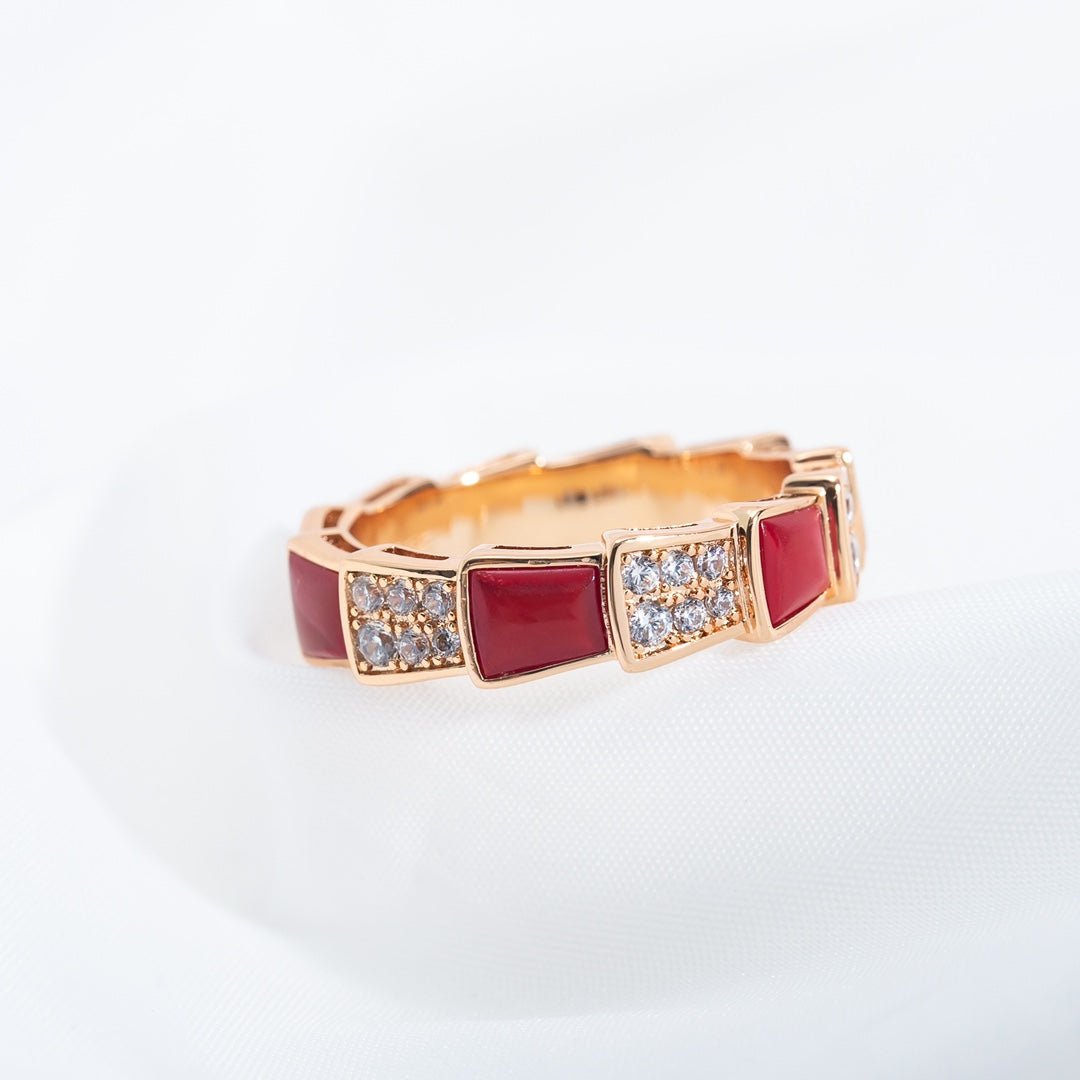 [Mystic Crown]SERPENTI RING PINK GOLD CARNELIAN DIAMOND PAVED 4MM
