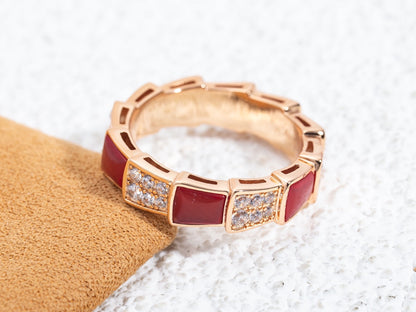 [Mystic Crown]SERPENTI RING PINK GOLD CARNELIAN DIAMOND PAVED 4MM