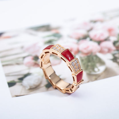 [Mystic Crown]SERPENTI RING PINK GOLD CARNELIAN DIAMOND PAVED 4MM