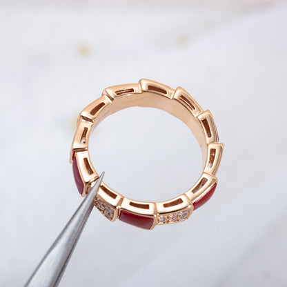 [Mystic Crown]SERPENTI RING PINK GOLD CARNELIAN DIAMOND PAVED 4MM
