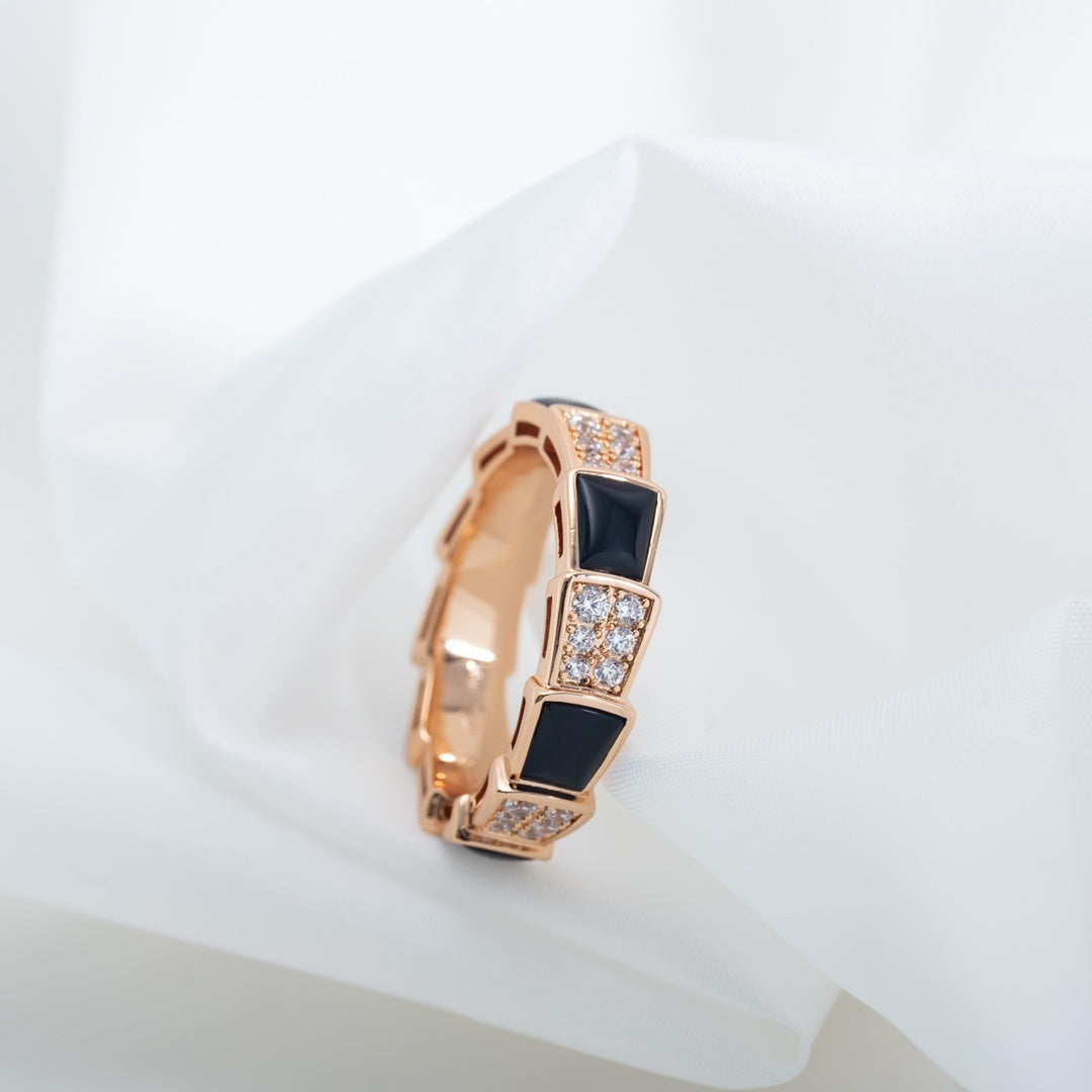 [Mystic Crown]SERPENTI RING PINK GOLD BLACK MOP DIAMOND PAVED 4MM