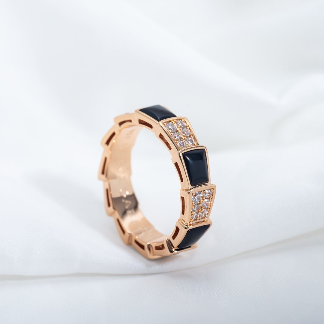 [Mystic Crown]SERPENTI RING PINK GOLD BLACK MOP DIAMOND PAVED 4MM