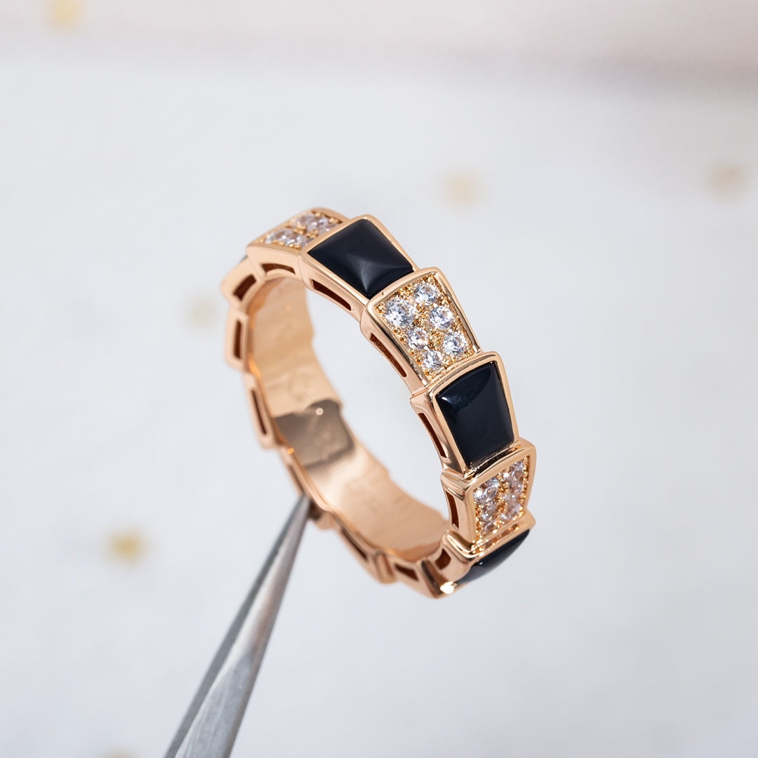 [Mystic Crown]SERPENTI RING PINK GOLD BLACK MOP DIAMOND PAVED 4MM