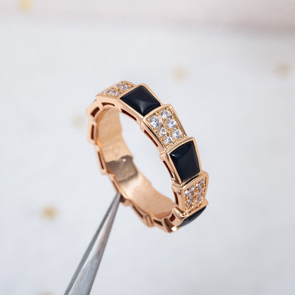 [Mystic Crown]SERPENTI RING PINK GOLD BLACK MOP DIAMOND PAVED 4MM