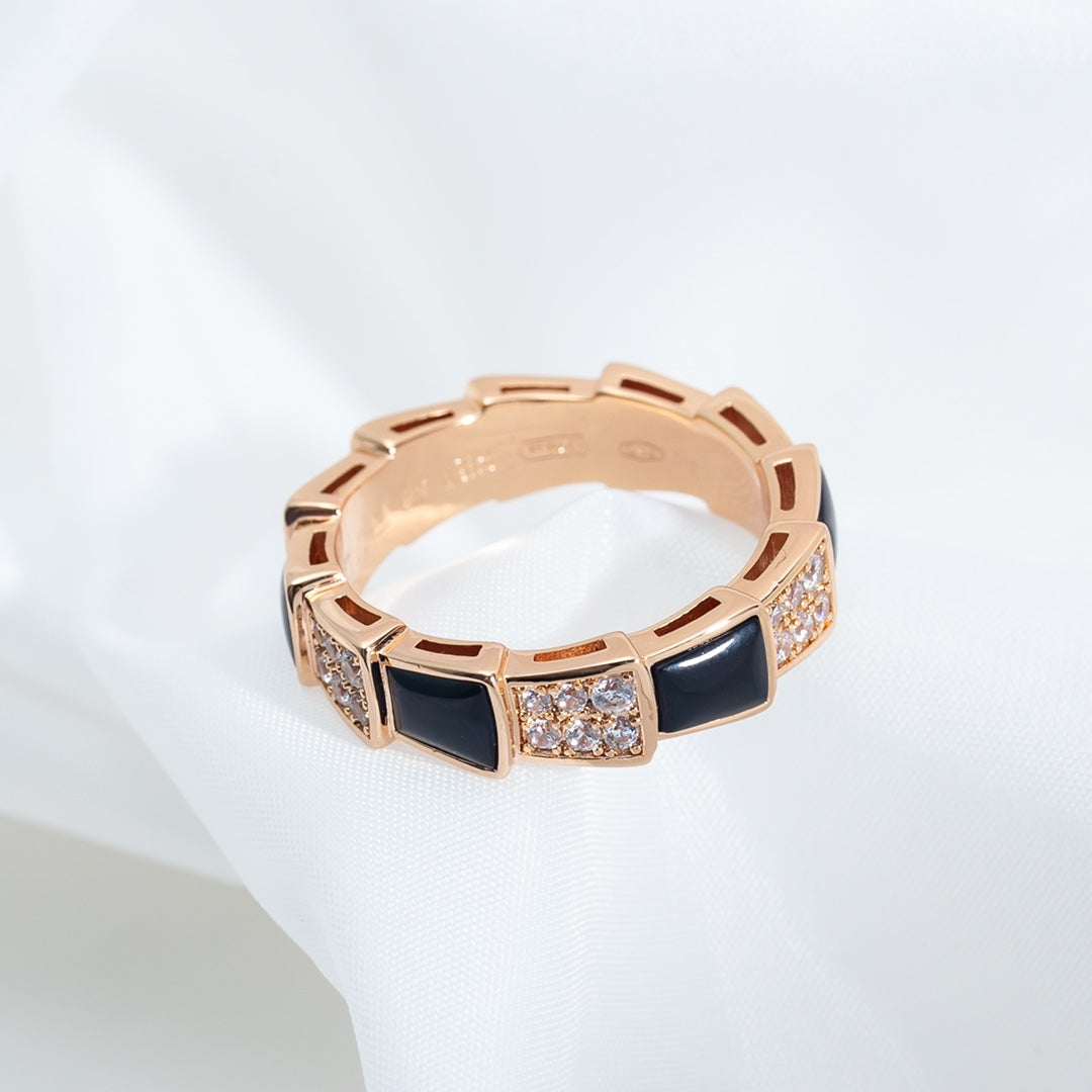 [Mystic Crown]SERPENTI RING PINK GOLD BLACK MOP DIAMOND PAVED 4MM