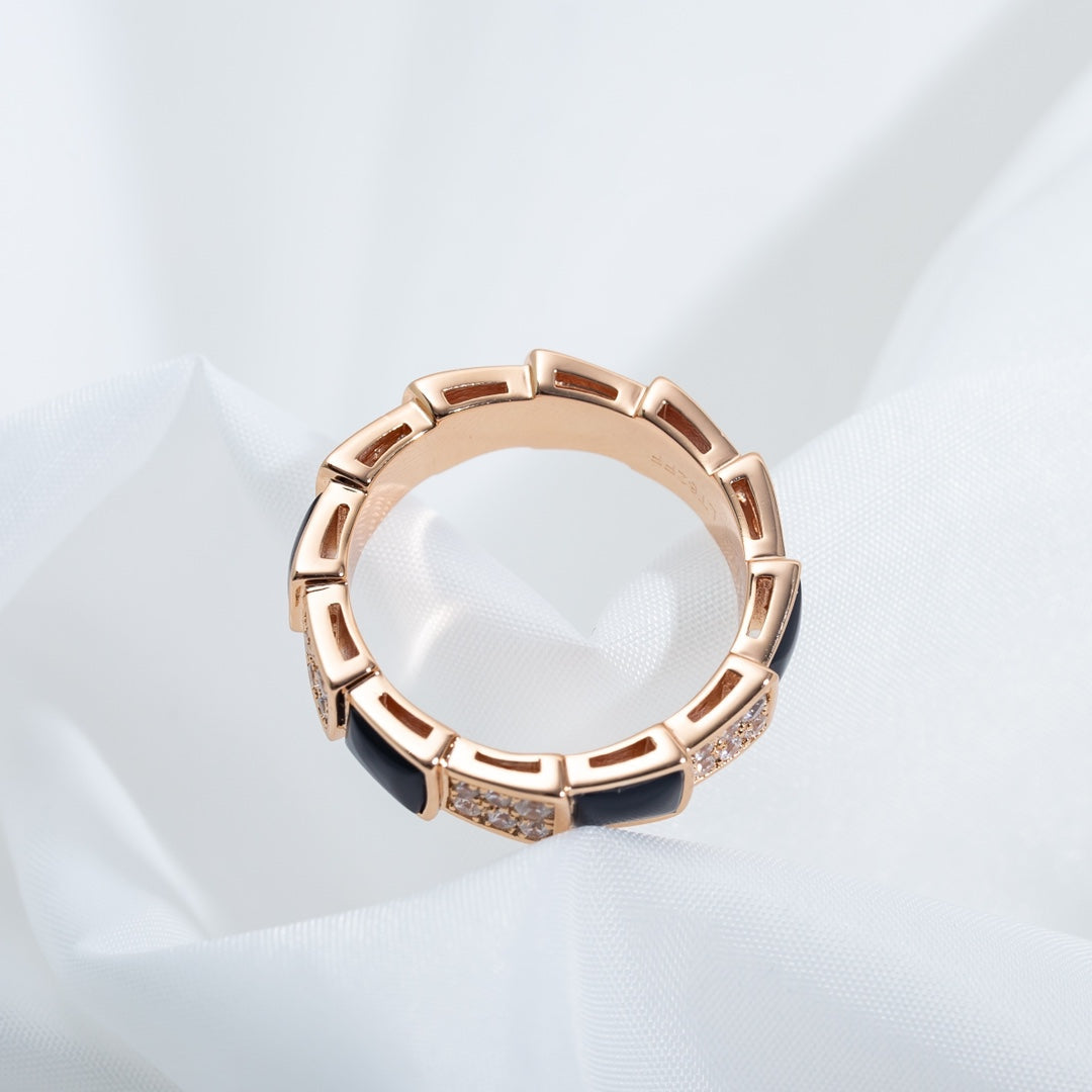 [Mystic Crown]SERPENTI RING PINK GOLD BLACK MOP DIAMOND PAVED 4MM